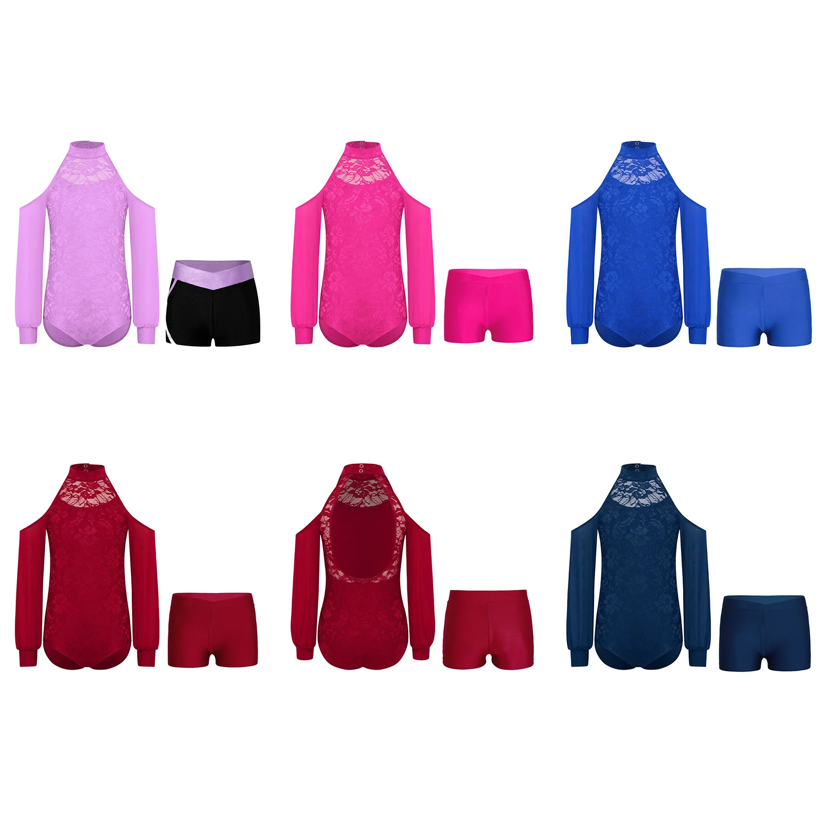 الأطفال الفتيات غنائية الباليه ملابس رقص انقطاع الظهر والرقبة وهمية الجمباز ملابس رقص الجمباز مع السراويل لممارسة الرقص #6