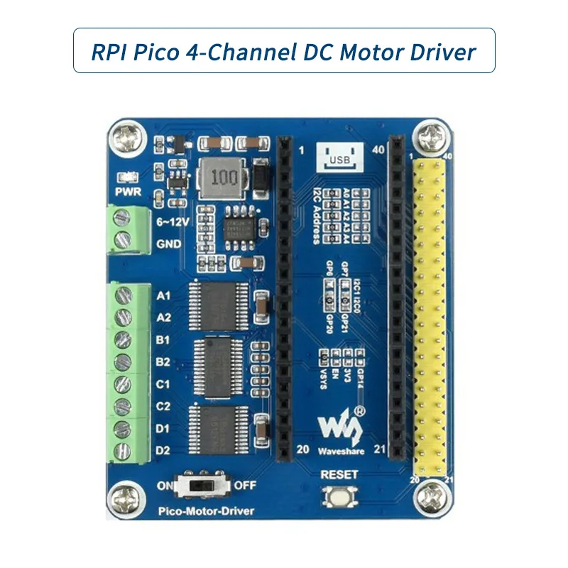 

Raspberry Pi Pico DC Motor Driver Module 4-Channel Drive Expansion Board PCA9685 Chip I2C Interface Module for Raspberry Pi Pico