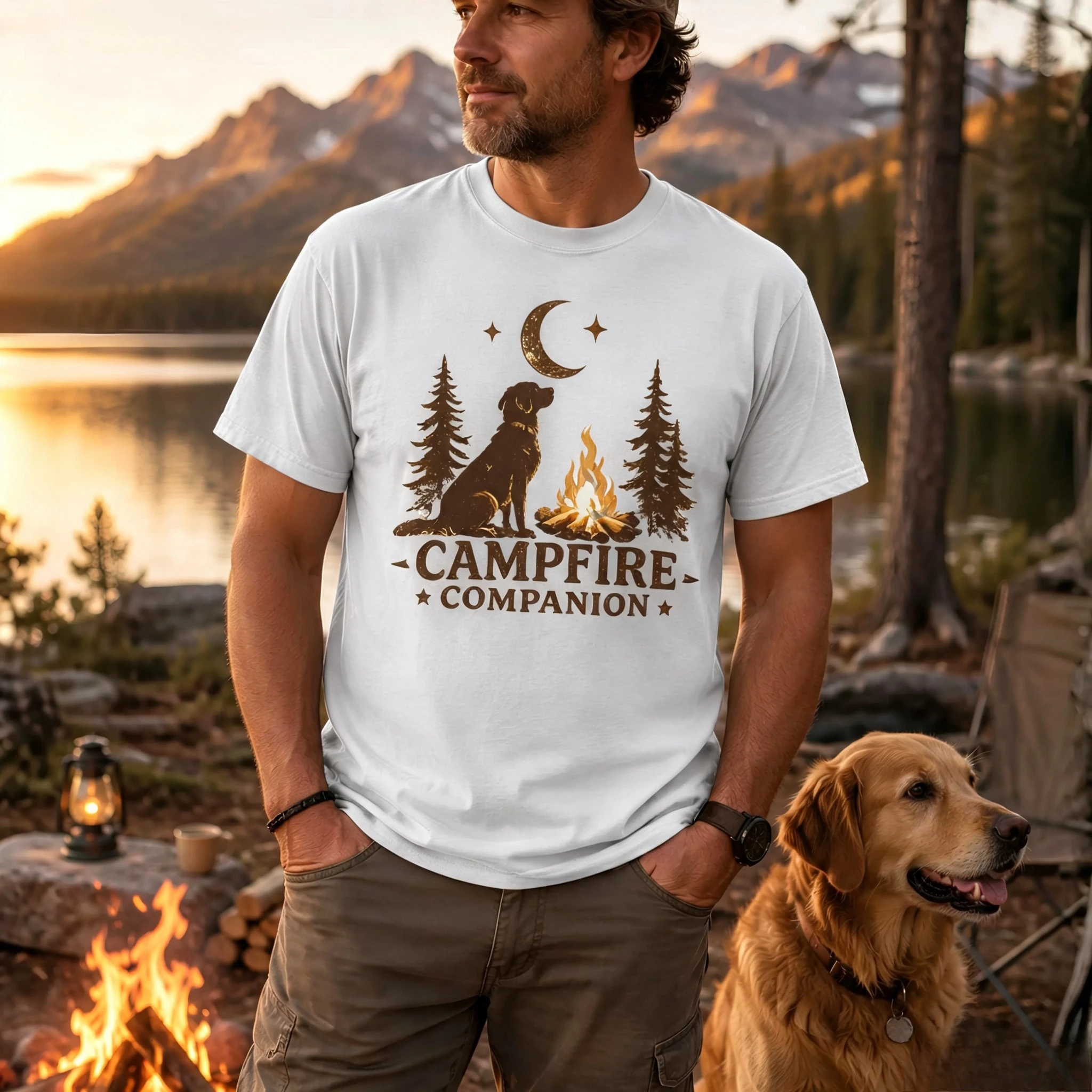 Campfire Companion Shirt, Dog Lover Camping Tee Outdoor Adventure T-Shirt, Campfire Dog Graphic Tee Hiking Shirt Comfort Colors