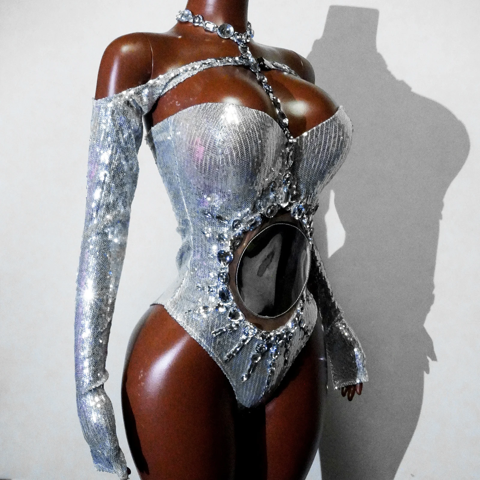 بذلة ضيقة بمرآة ماسية متألقة للنساء والرجال لحفلات أعياد الميلاد، فستان مثير لمرحلة النادي، سحب الملكة للارتداء