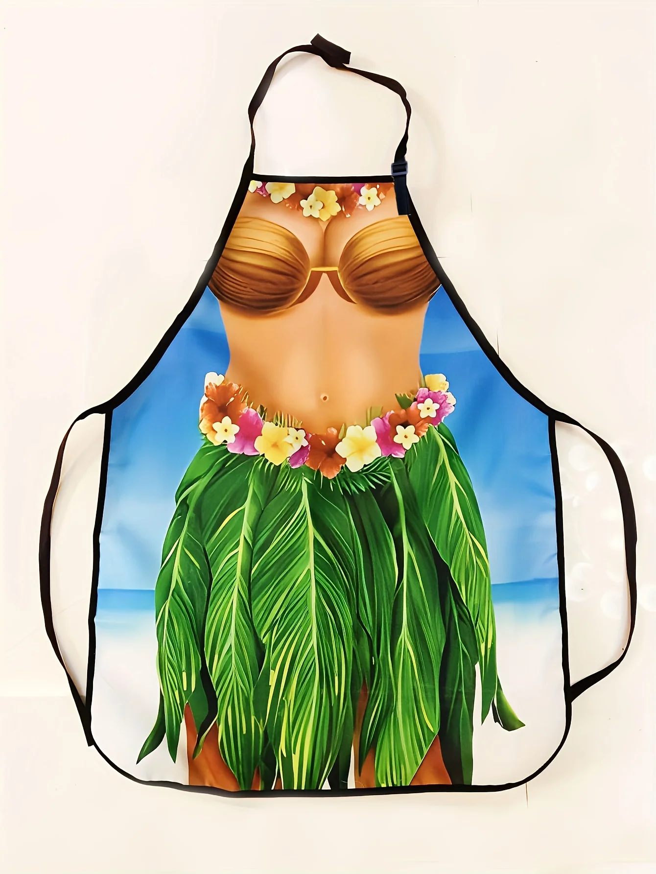 Creative Beach Couple Apron – Tropical Hawaiian Shirt Design, Adjustable Ties, Hand Wash Only, Fun for Cooking & Summer Parties