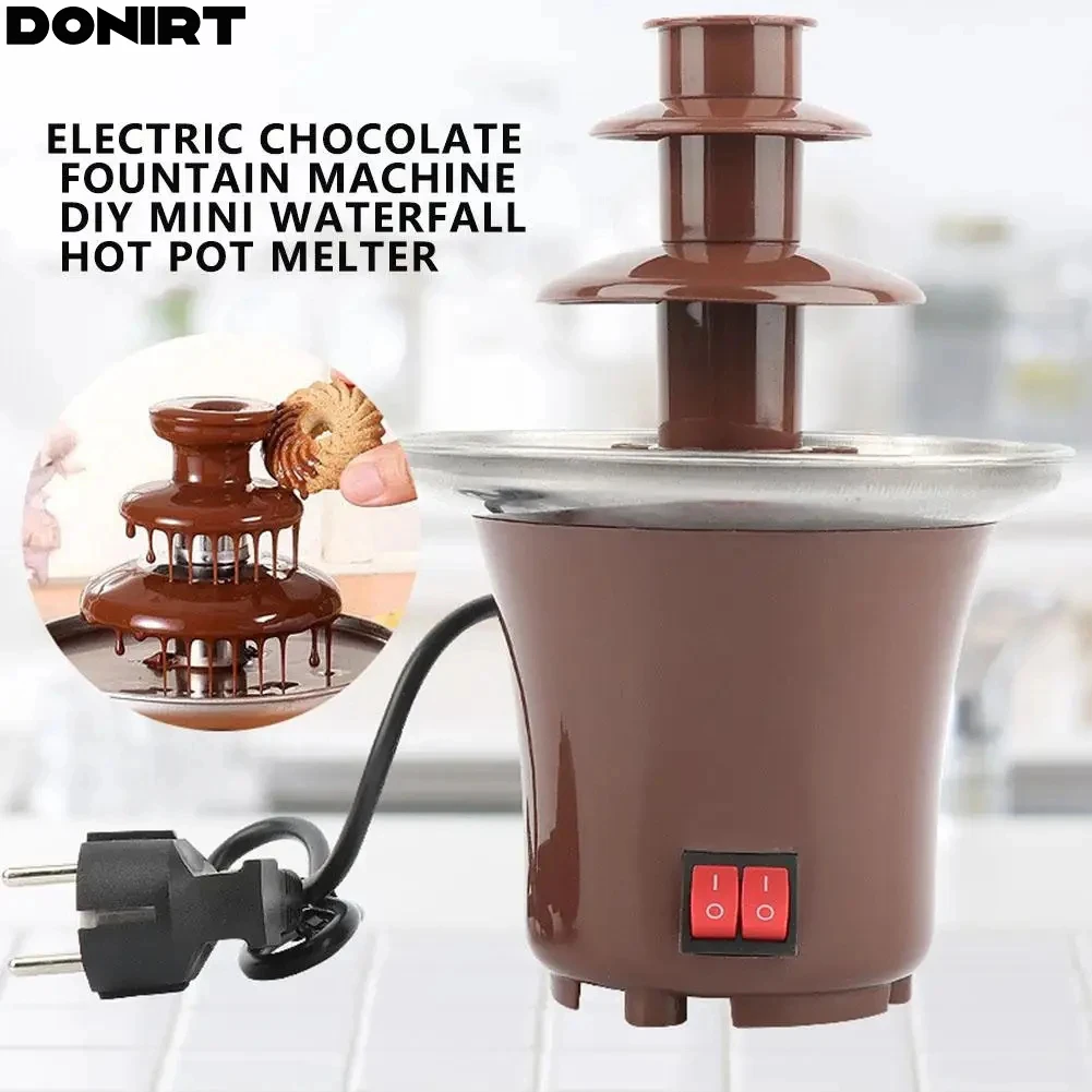 Mini Chocolate Fountain Three Layers Chocolate Melt with Heating Fondue Machine DIY Handmade Small Chocolate Melting Waterfall