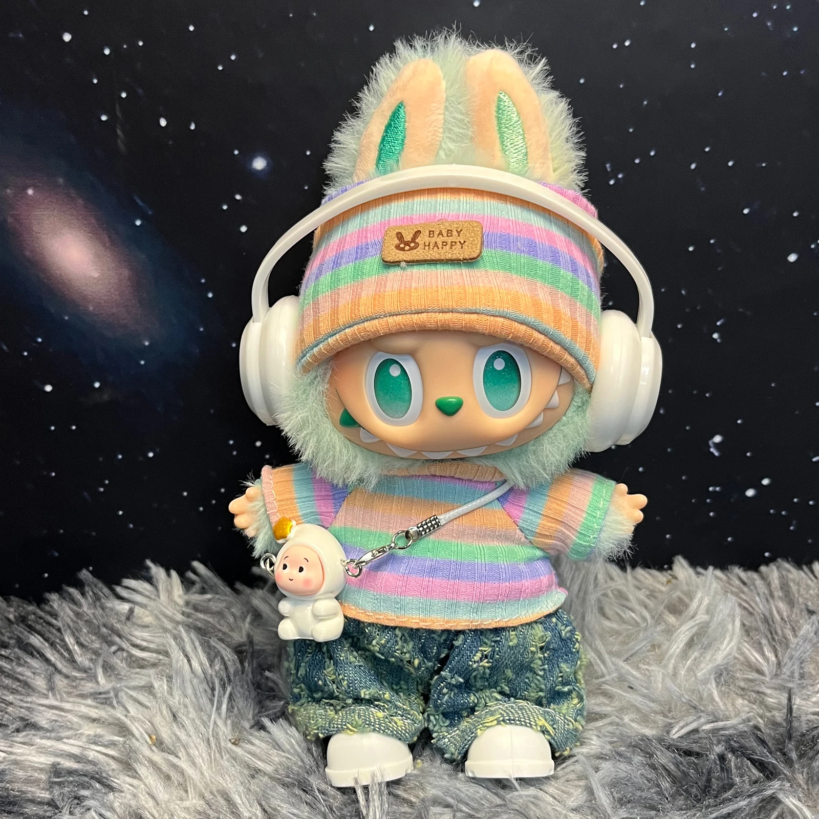 

Tranquil Green Grape Full Set for Labubu Clothes 1st-3rd Gen Complete Outfit with Hat Pants Shoes Headphones Charm Accessories