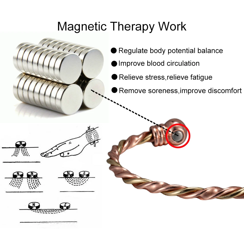 Vinterly Armbänder aus reinem Kupfer, magnetisch, goldfarben, geflochten, verdreht, verstellbar, Arthritis-Schmerzlinderung, Gesundheits-Magnetschmuck – Detail 3