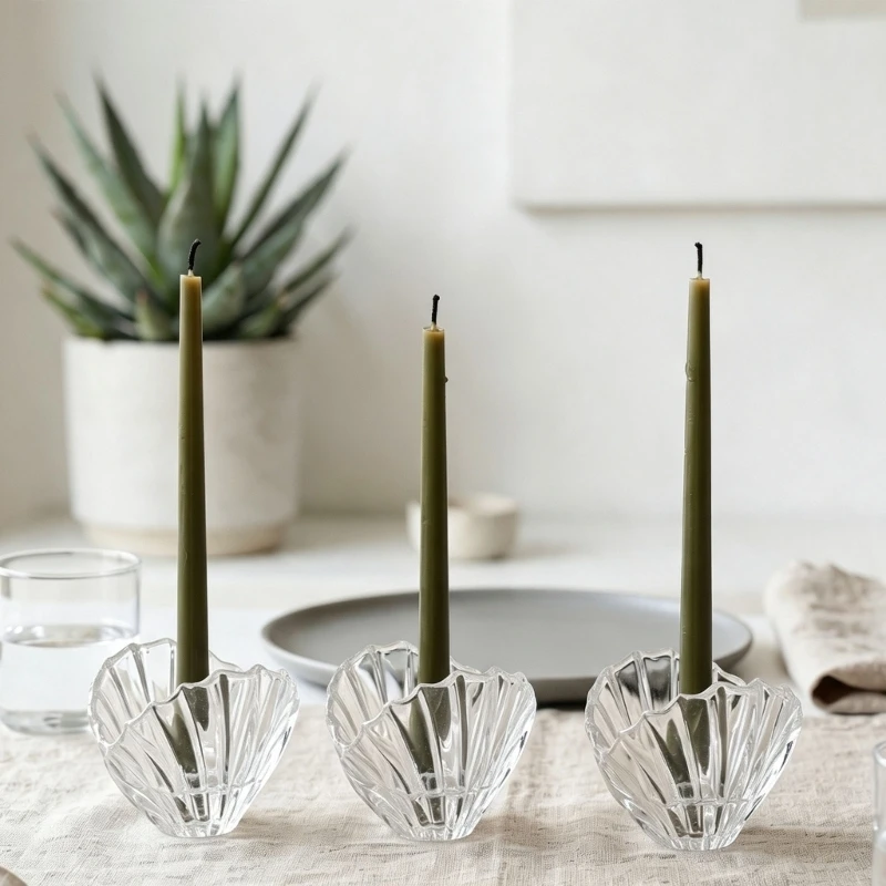 Fluted Glass Shell Tealight Holders for Ocean Coastal Centerpieces Decors best sale