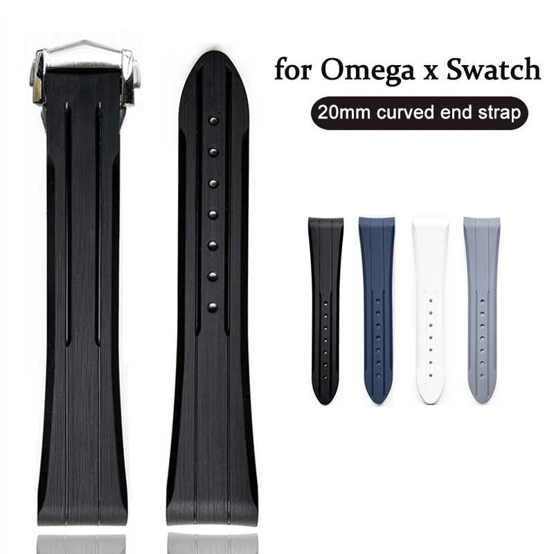 

Резиновый ремешок для часов 20 мм 21 мм для Omega X Swatch MoonSwatch с раскладывающейся застежкой и изогнутым концом, браслет для Speedmaster Moon Watch