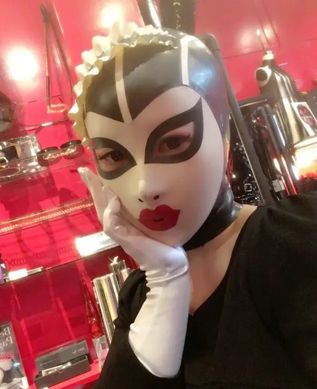 Sexy Latex Rubber Hoods Spliced Mask with Lace Wigs Maid Mask Plus Size Unisex Fetish  Customize Handmade for Party Cosplay