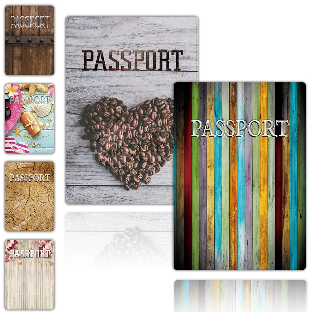 New Women Leather Passport Cover Air Tickets for Cards Travel Passport  Sleeve Wallet Credit Card Holder Case Wood Pattern