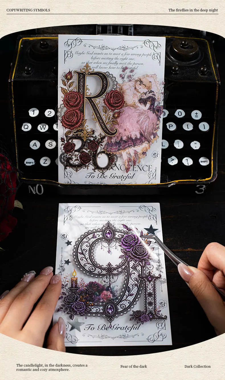 Journal GO 36 Stück Dark Symbol Gothic PET-Aufkleber, verzierte Alphabet- und Zahlen-Abziehbilder für Journaling, Scrapbooking, Planer & DIY-Bastelarbeiten – Detail 5