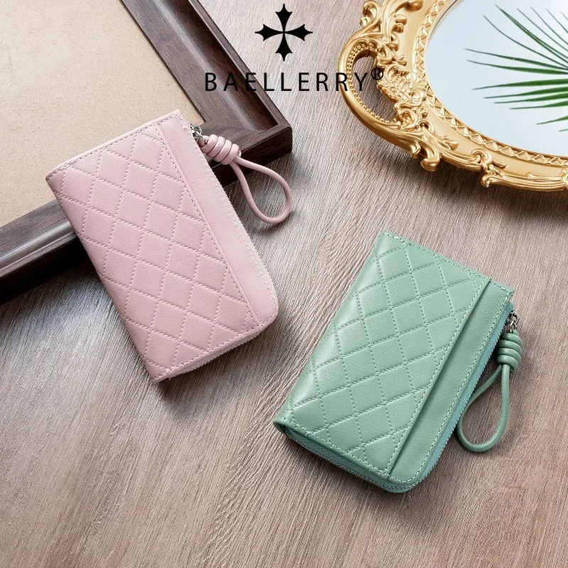 Baellerry Women Short Argyll Wallets Card Clips Zipper Female Coin Purses Credit Card Holder Photo Holder Gift for Girls