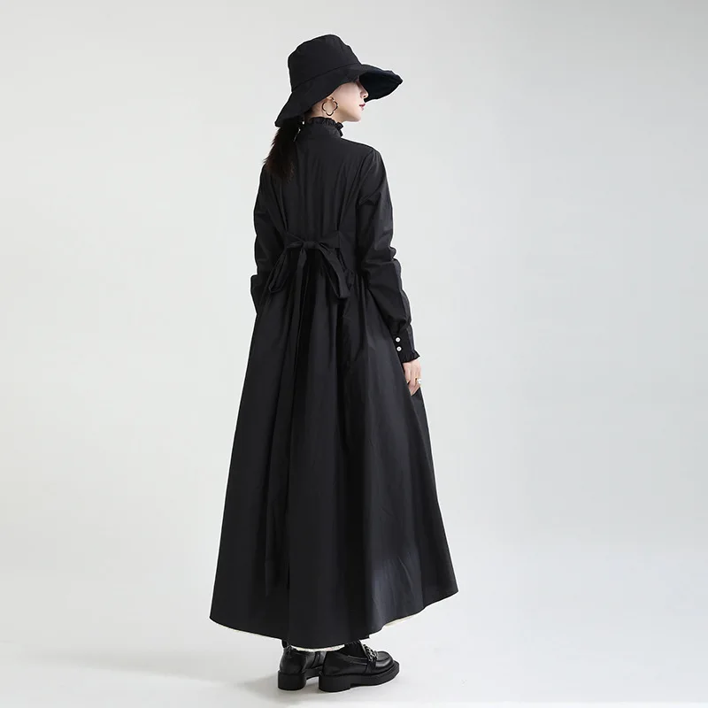 HKSH Spring Autumn New Women's Long Dress Stand Collar Multi-layer Patchwork Contrast Color Pleated Elegant Chic Dresses HK15703