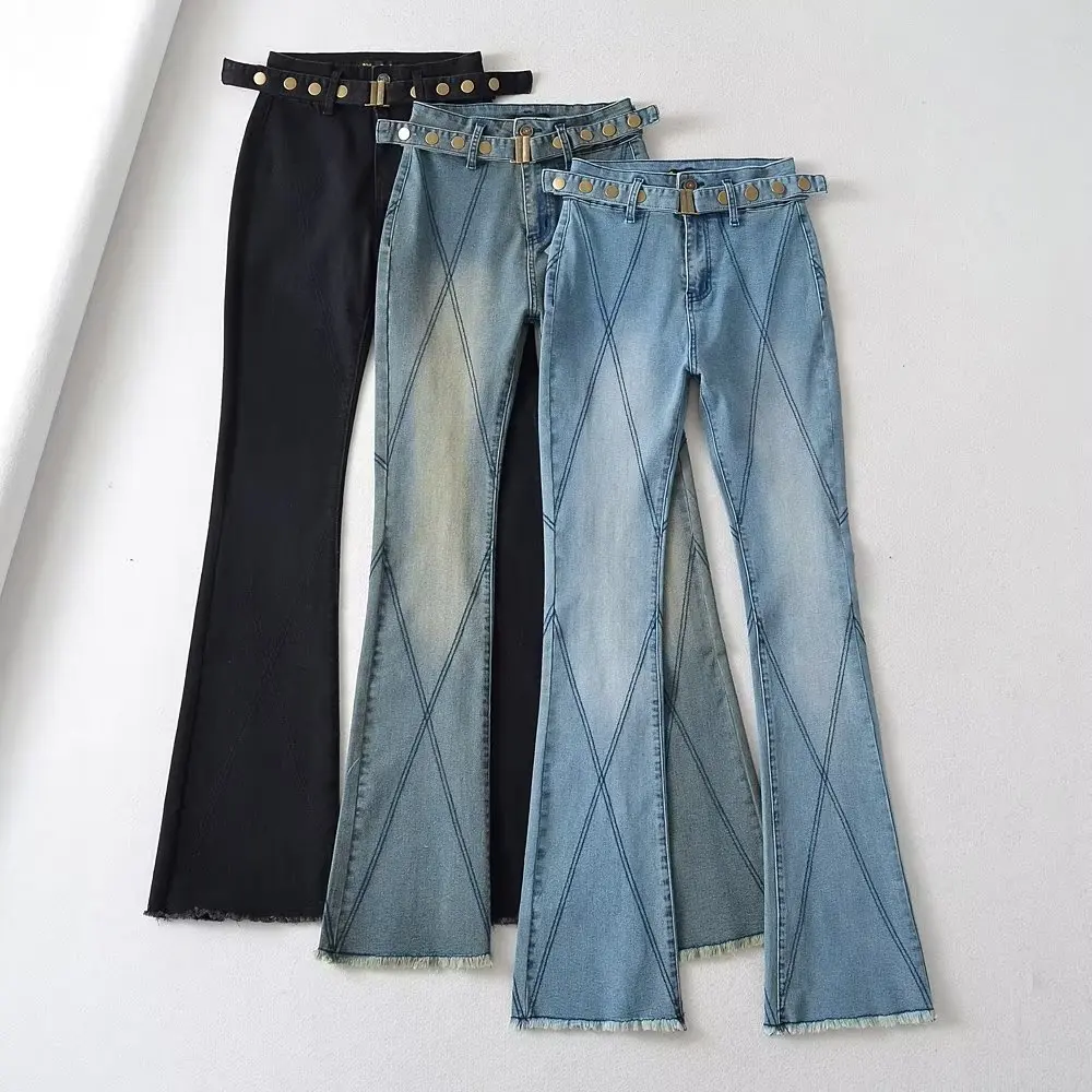 High Waist Bell Bot Jeans Women's Cotton Stretch Denim Heavy Waed Long Dra Bootcut Pants Slimming Wide Leg Jeans