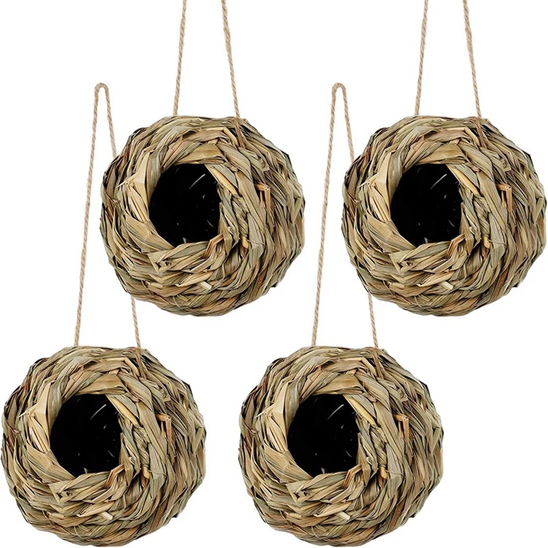 

4PCS Hanging Bird Nest House For Outside,Hand Woven Made Of Natural Grass Hand Woven Bird Nest For Gardens,Balconies,Tree Trunks