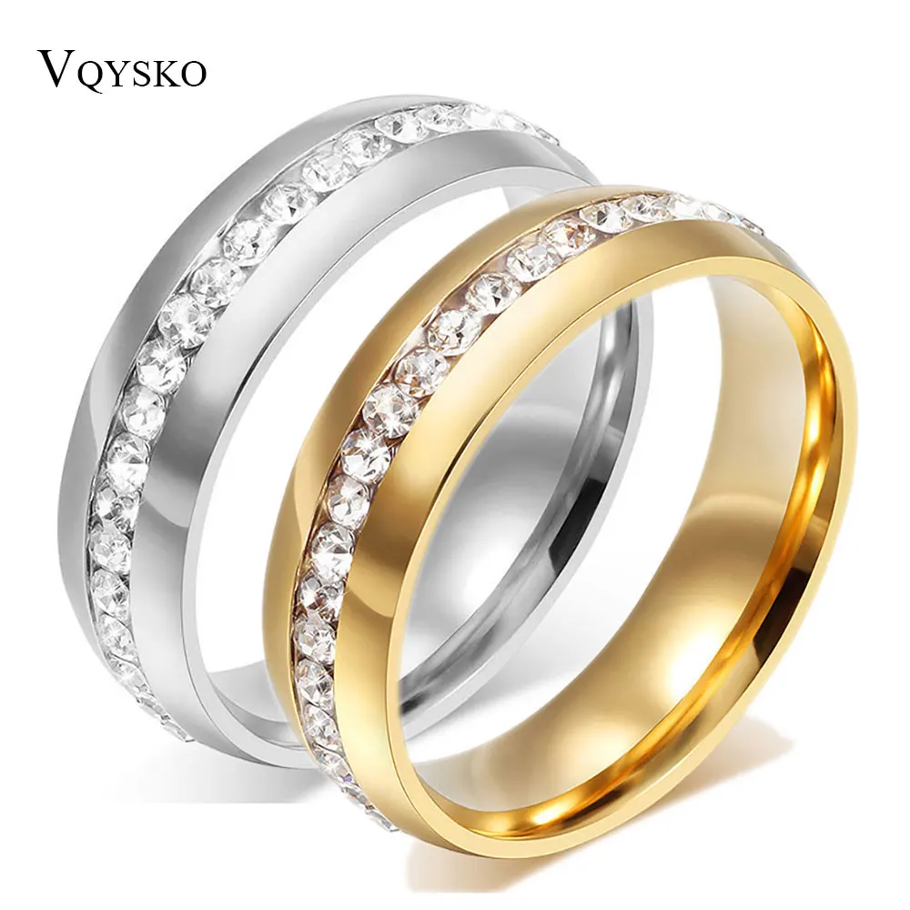 High Quality Stainless Steel One Row Crystal fashion Colorful Ring For Women Wedding Jewelry Finger Ring
