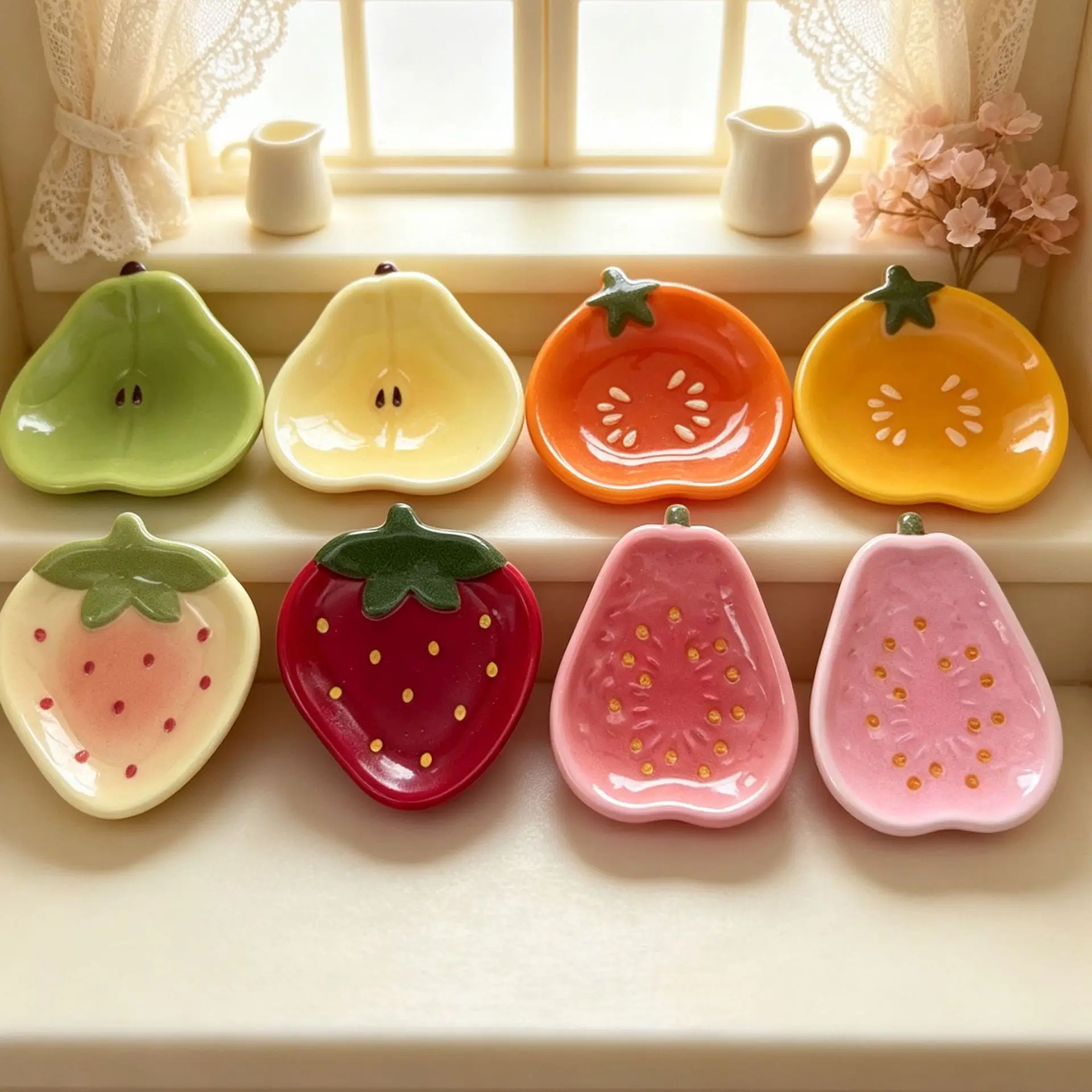 100pcs Cute Mini Fruit Plate Resin Accessories Scene Decoration DIY Jewelry Keychain Refrigerator Dollhouse Decor