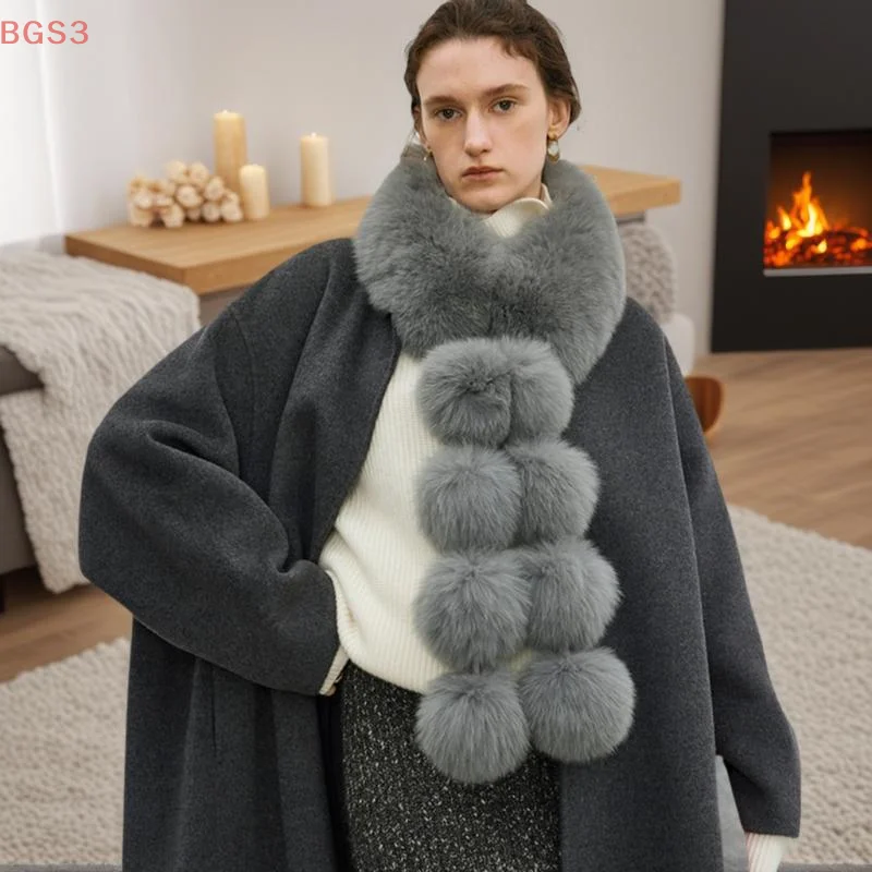 Syal Wanita Serbaguna Magnetik Baru Gaya Korea, Selendang Mewah Ringan dengan Bola Bulu Halus, Penghangat Leher Musim Dingin/Gugur yang Elegan dan Imut