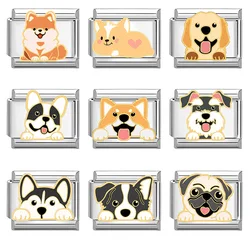 2024 Fashion New Women Cute Dog Charms Italian Links Beads Fit 9mm Stainless Steel Bracelet Making Jewelry Gift  DIY