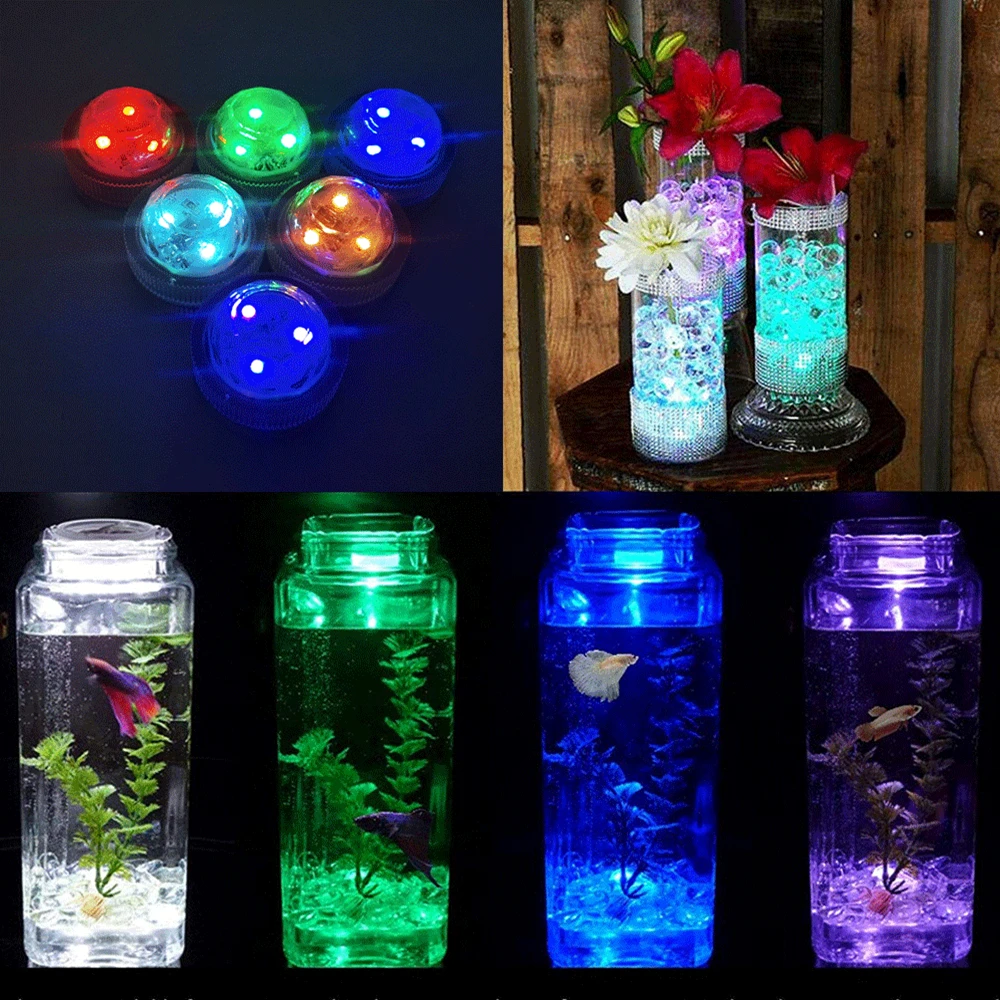 RGB Coin Cell Led Light Submersible Remote Control Mini UnderWater Outdoor Lighting Light Tank Vase Decoration IP68 Waterproof