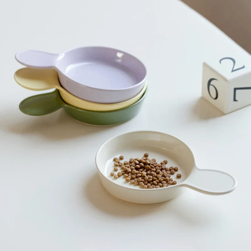 

Ceramic Cat Feeding Bowl with Handle Non-Slip Food Water Dish for Cats and Small Dogs Puppy Kitten Drink Eat Supplies