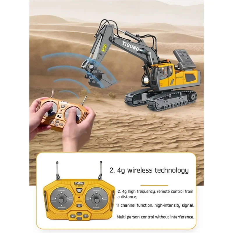 Modelo de carro rc brinquedo 2.4g escavadeira de controle remoto caminhão basculante liga profissional simulação de plástico veículo de construção para crianças