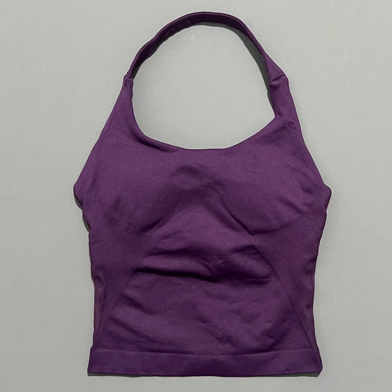 HISTELLO Impact Halter Top Seamless Longline Strappy Gym Tank Top Women Yoga Clothing Workout Fitness Sportswear Pilates Vest image 3