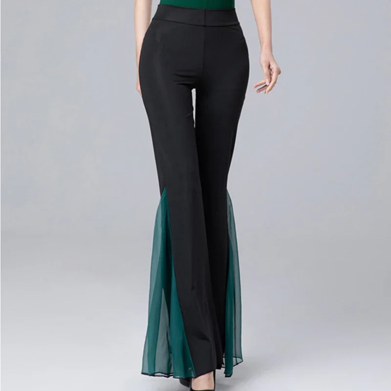 

Women Elegant Wide Leg Trousers Elegant Flared Pants Latin Ballroom Belly Dance Pants Practice Pole Dance Performance Costume