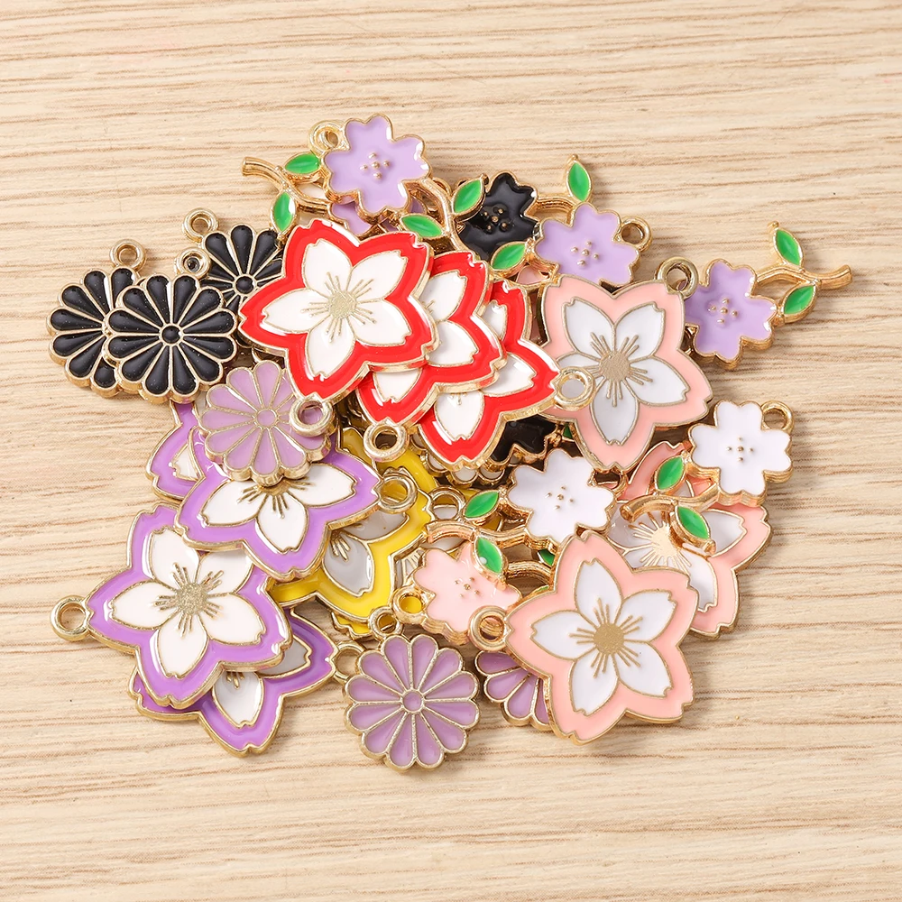 10 Stück niedliche, bunte Emaille-Blumenanhänger zum Basteln von Anhängern, Halsketten, Ohrringen, Armbändern, DIY-Bastelarbeiten und Schmuckzubehör – Detail 4