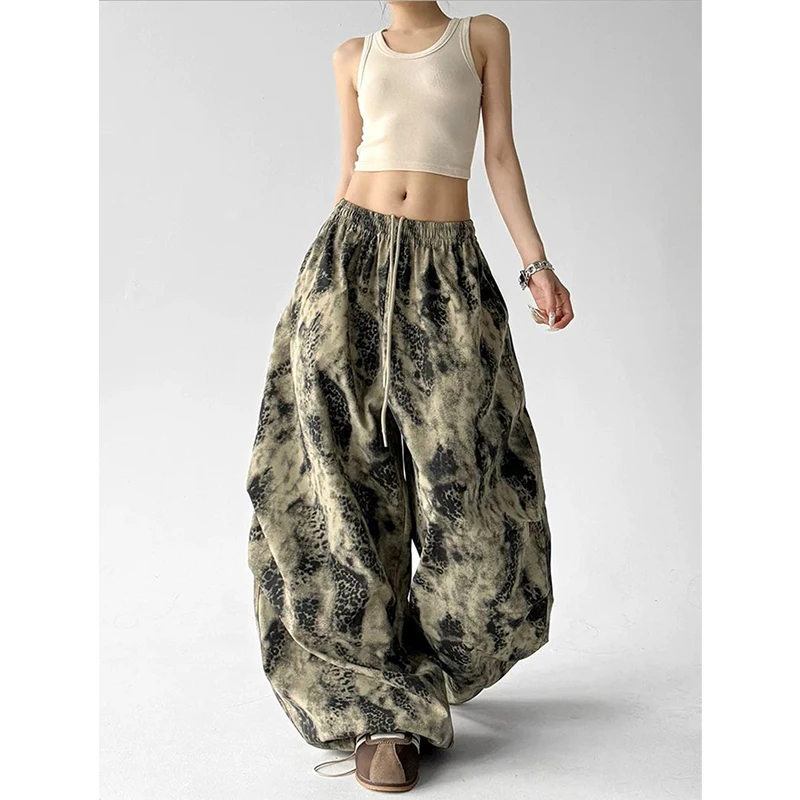 Y2K Print Cargo Pants Women Harajuku Streetwear Baggy Sweatpants Fashion Hip Hop Wide Leg Joggers Summer Pockets Casual Trousers