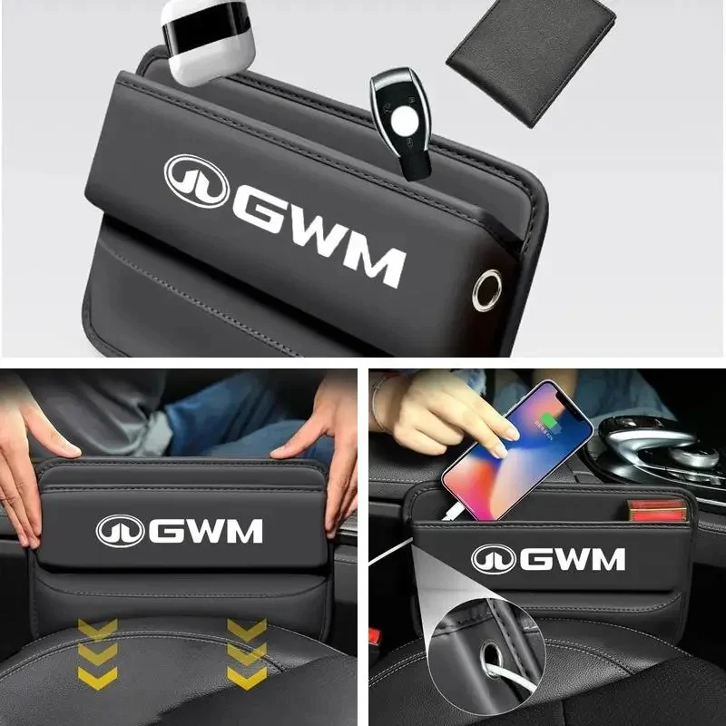 Multifunctional PU Leather Seat Gap Filler Storage Bag for GWM Poer Tank300 ORA Good Cat Haval H6, Car Seat Crevice Pocket Parts