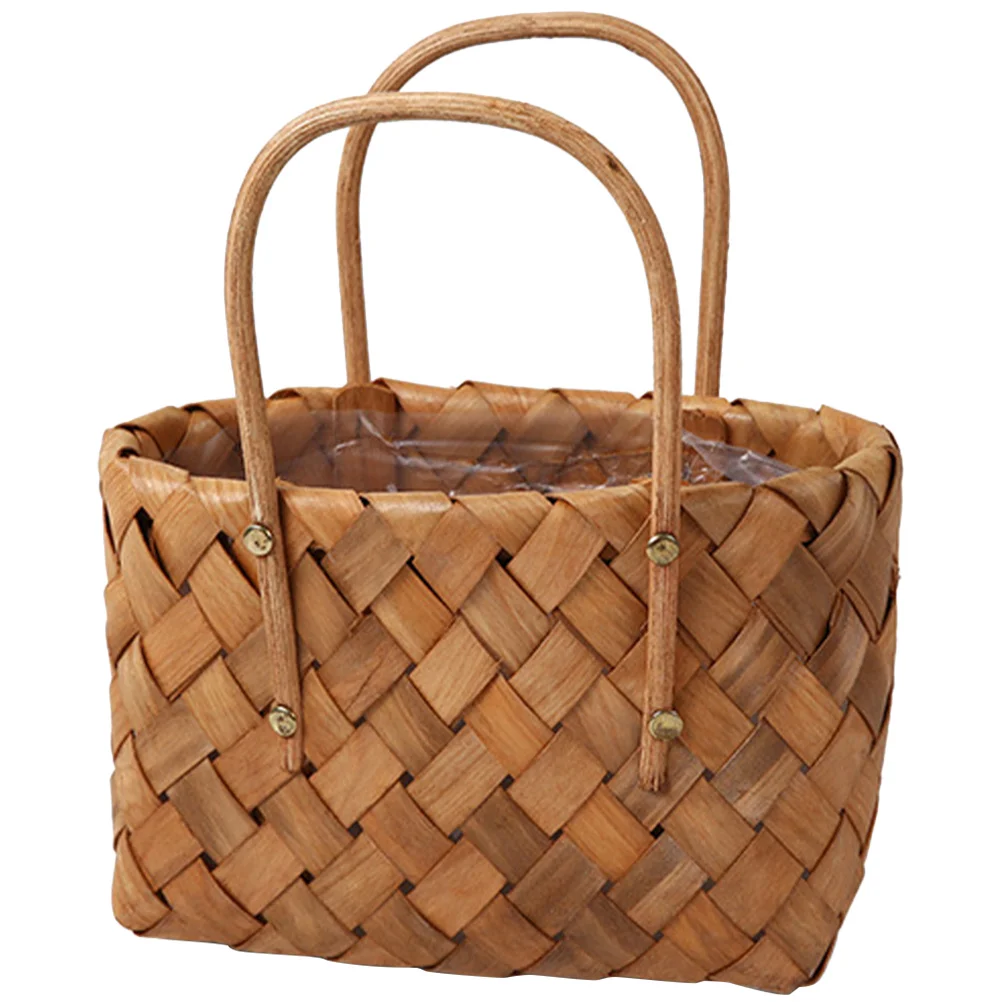 

Natural Woven Wood Flower Sturdy Handmade Portable Gift for Birthday Wedding Easter Party Decoration Storage for Flowers
