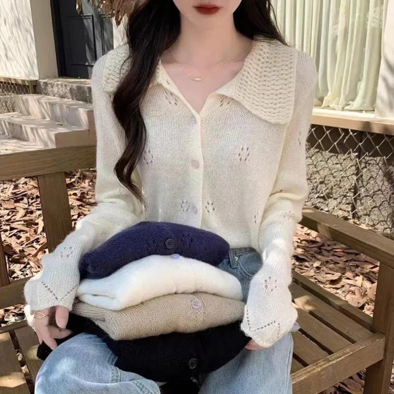 

Весенне-осенний женский свободный длинный вязаный кардиган-накидка 2025 года, тонкая верхняя одежда, однотонный, для повседневной носки