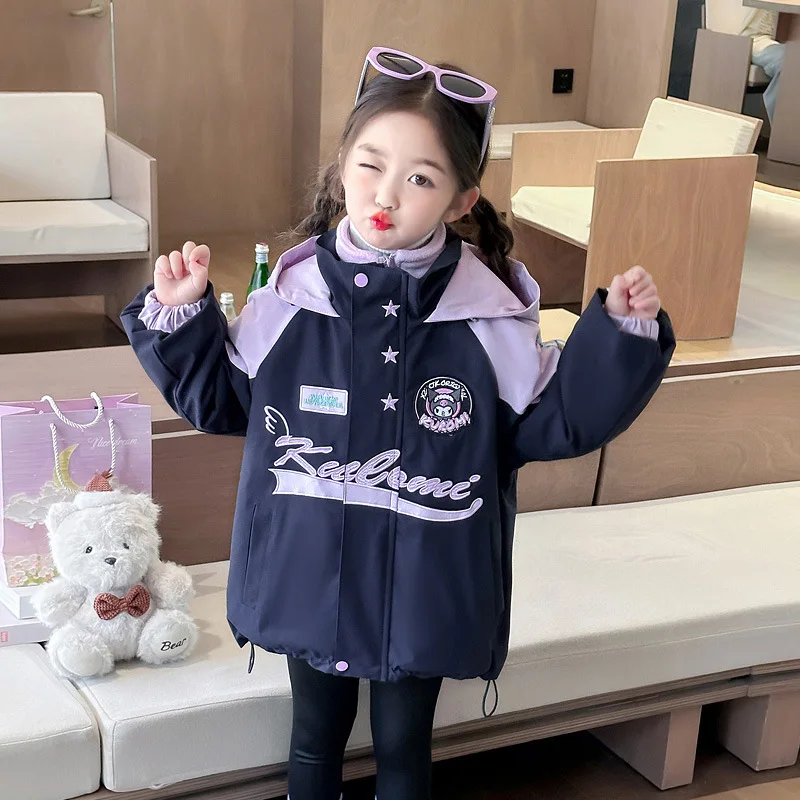 

2024 New Sanrio Kawaii Kuromi Anime Jacket Girls Heart Autumn Winter Cute Cartoon Hooded Thick Coat Tide Gift for Kids