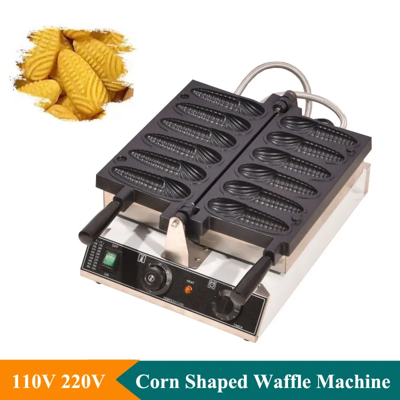 Non-Sticking Snack Waffle Machines Double Heating Corn Shaped Waffle Maker Commercial 6Pcs Stick Corn Dog Waffle Machine