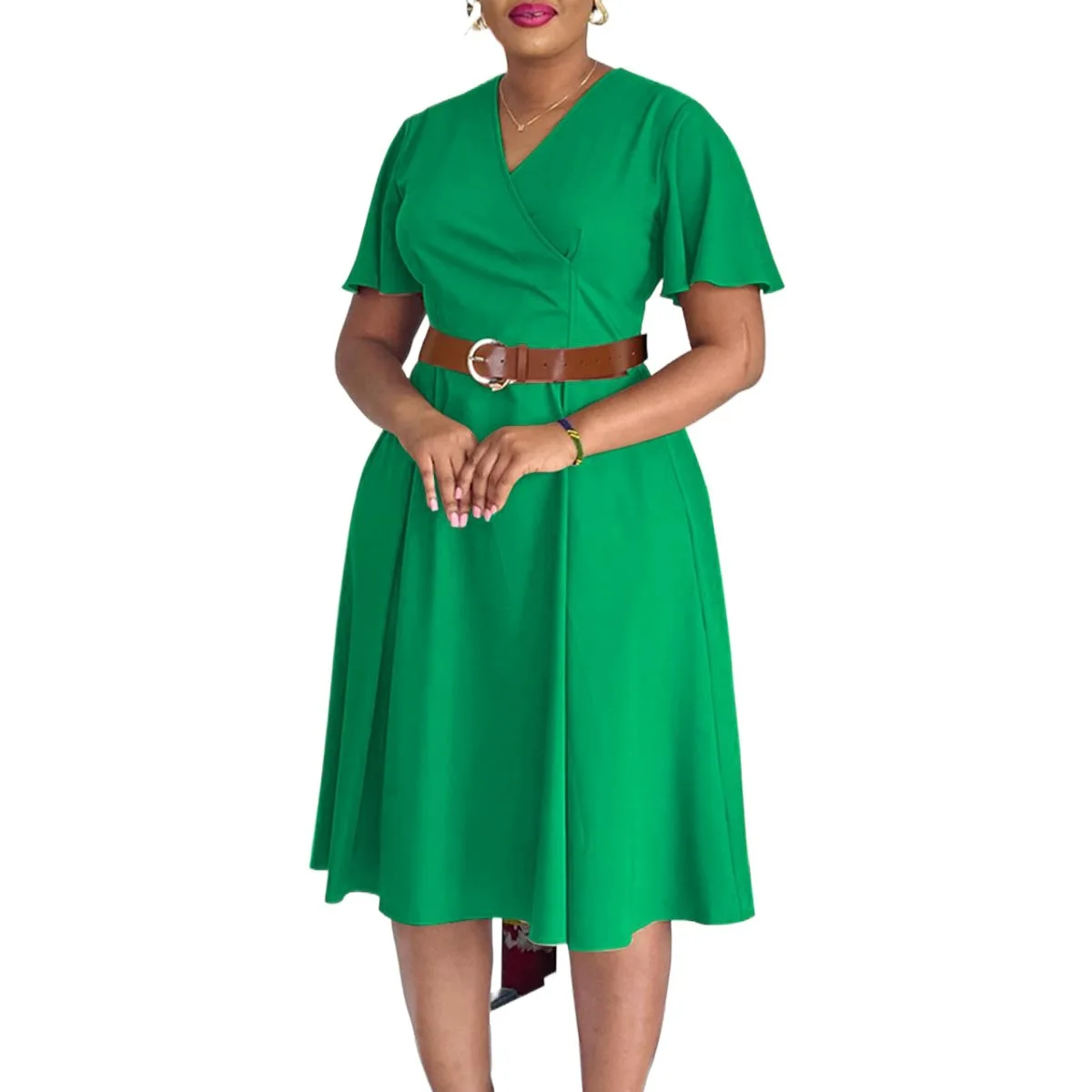 

Dashiki African Dresses for Women Autumn Fashion African Short Sleeve V-neck Polyester Party Evening Midi Dress Africa Clothing
