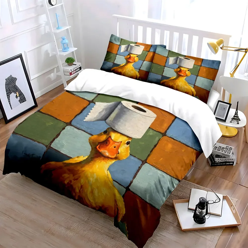 Funny Bathroom Decor Set Soft Comfortable Duvet Cover Bedding Set Included 1*Duvet Cover & 2*Pillowcases, gift