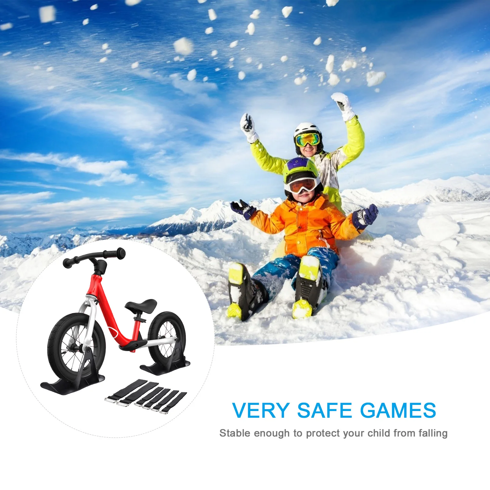 2Pcs Kids Child Balance Bike Snowboard Ski Board with Straps for 13-15inch Tires balance bike ski sled