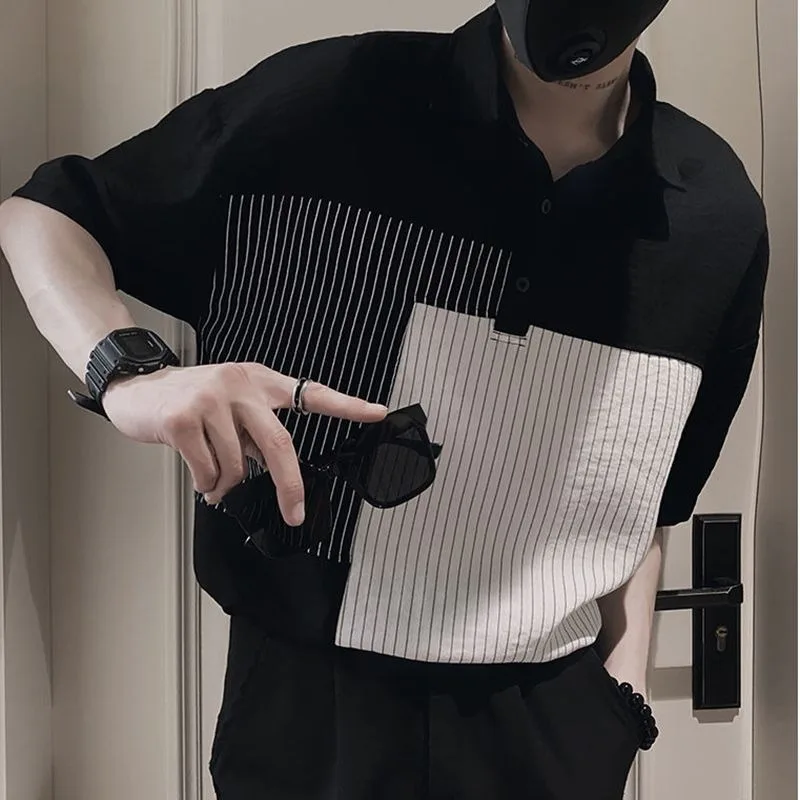 

Лидер продаж в магазине, высококачественная полосатая рубашка-поло из ледяного шелка, новая стильная рубашка, повседневная летняя тонкая рубашка, мужская футболка с короткими рукавами