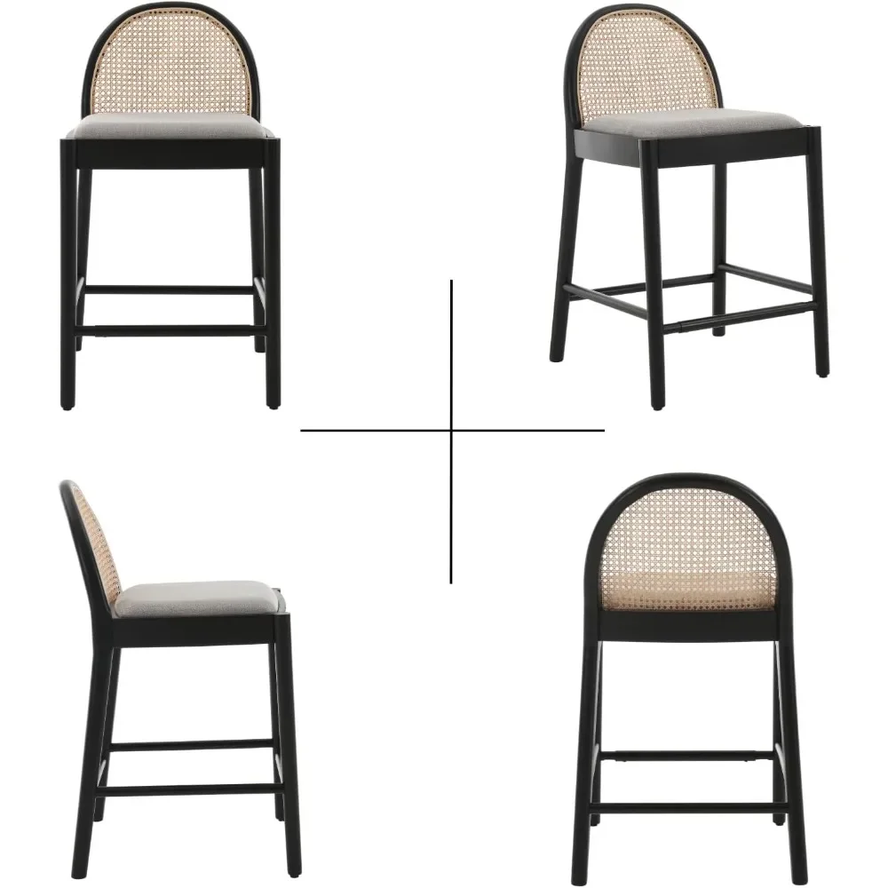 HEAH-YO Modern Counter Stools Set of 2, 26 Inches Counter Height Bar Stools with Rattan Backrests and Solid Wood Frame