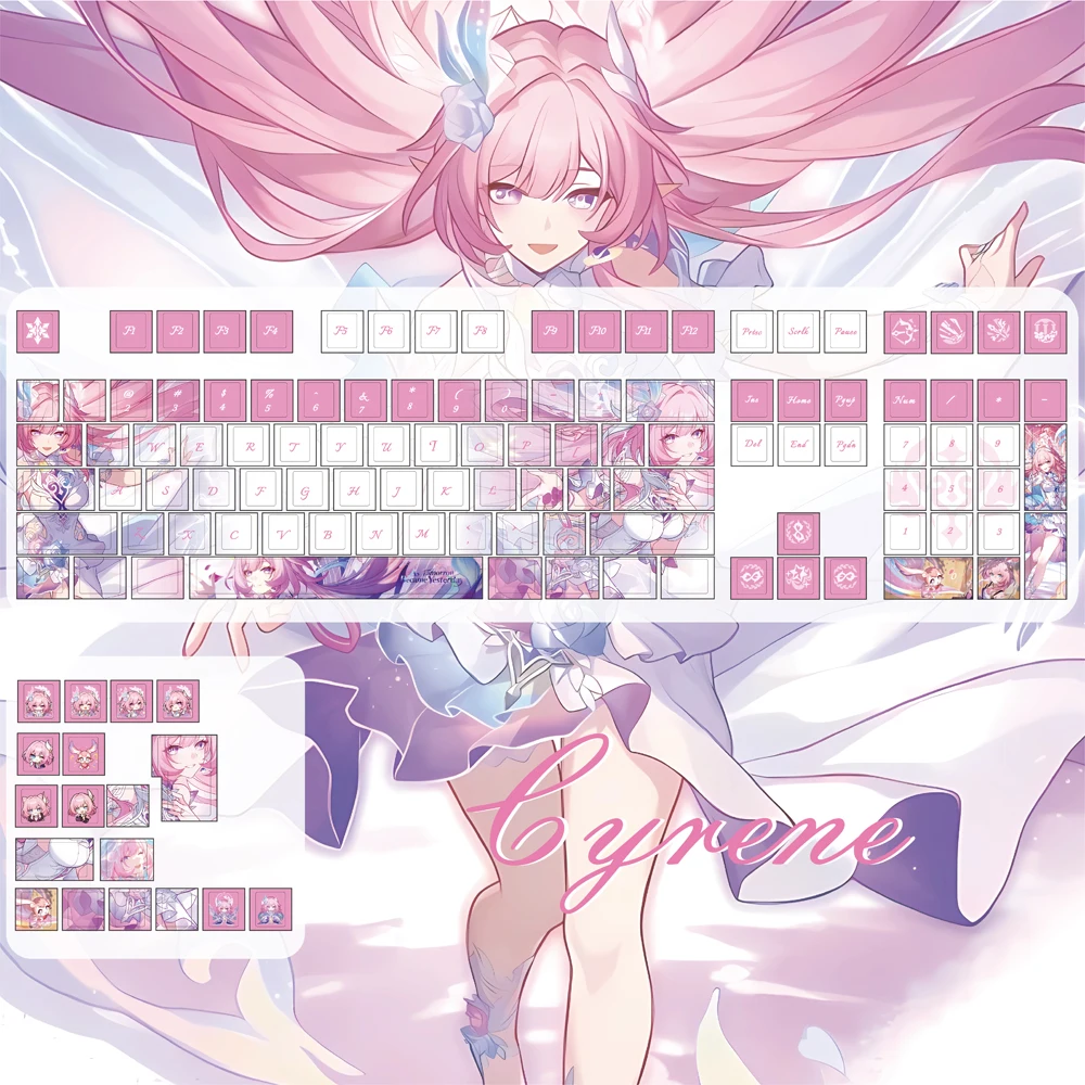 MAIMOOO Honkai Cyrene Keycaps Pink Cherry Pbt Anime/Manga Style Aulaf75/F99 Customization Keyboard Keycaps 124 Keys