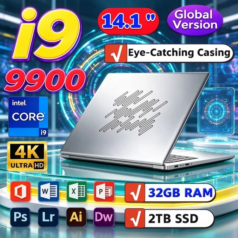 Intel Core I9 9900 14.1 Inch Laptop 5.3GHz 32GB 2TB NVMe SSD Windows 11 Consistent Gaming Notebook Gamer PC