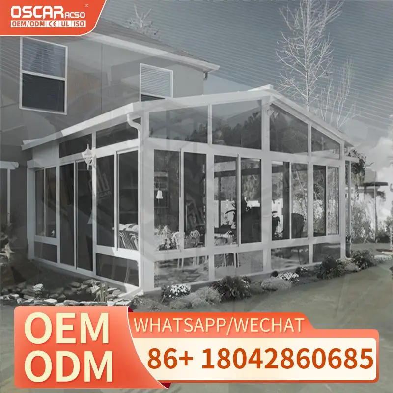 تصميم حديث لفيلا Sunroom الجاهزة مع إطار من سبائك الألومنيوم وصب سقف مثلث في الهواء الطلق من الألومنيوم الزجاجي لمتعدد