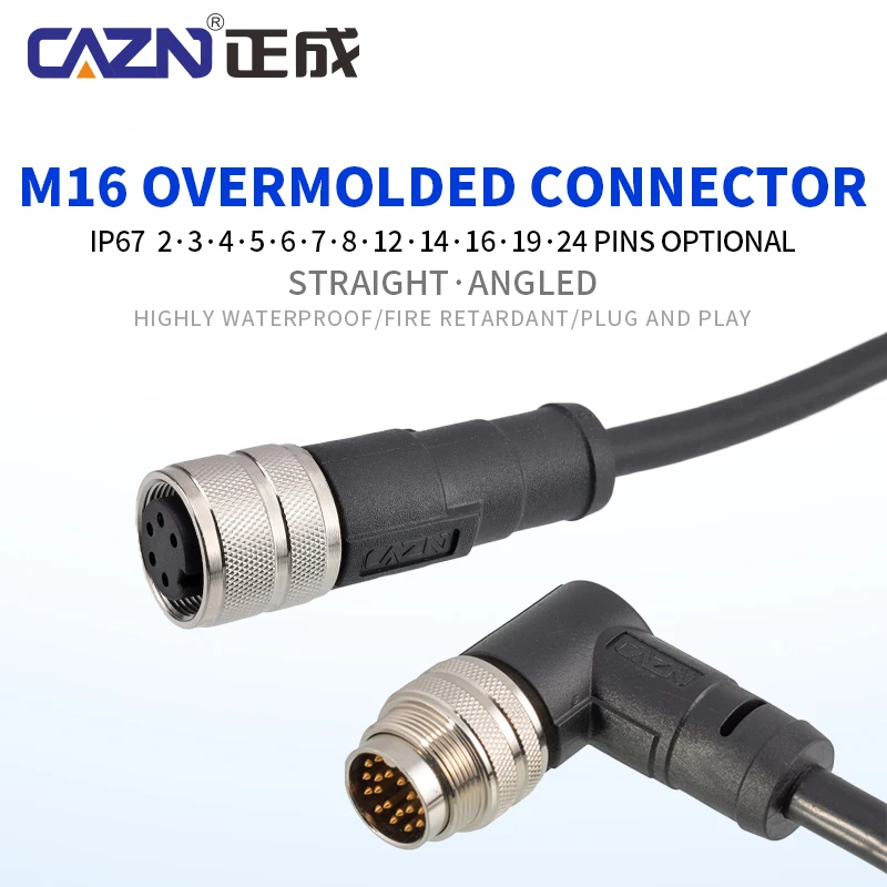 M16 Unshielded Overmolded Plug Male Female Straight Angled 2-24 Pin 1/2/5m PVC IP67 for Field Wiring & Automation