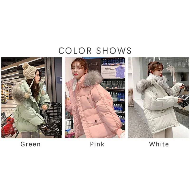 TFETTERS con collo in pelliccia cappotto con cappuccio donna 2024 nuova moda coreana cappotto allentato addensato caldo piumino imbottito in cotone Parka da donna