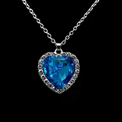 2021 New Titanic Heart of Ocean Blue Heart Chain Necklace Love Forever Pendent Women Jewelry Gift for Girlfriend B-43