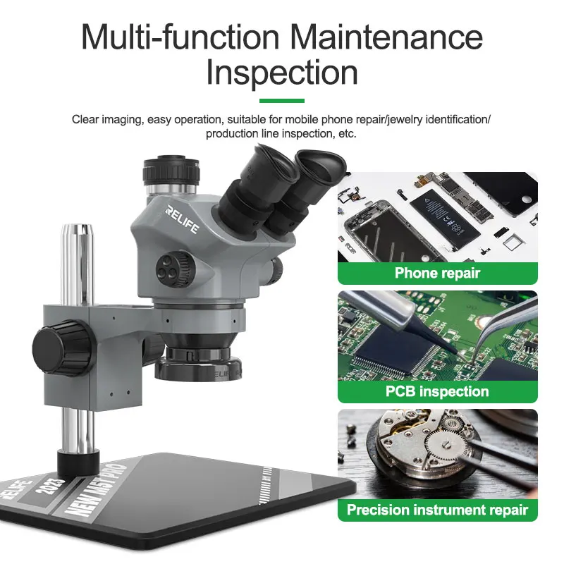 Trinocular Microscope with Camera, RL-M5T, PRO-B11, 0.7-4.5X Continuous Zoom, Phone, PCB Electronic Repair Device