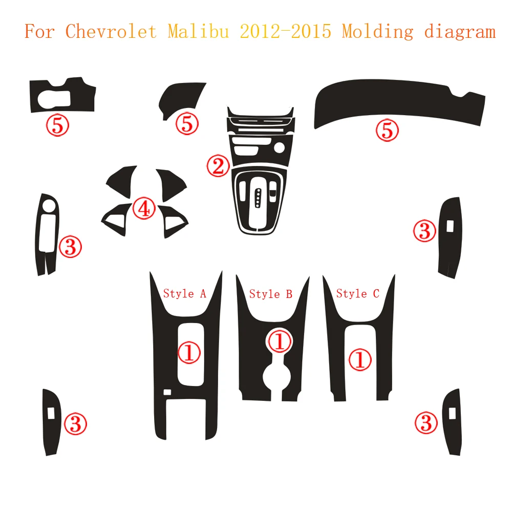 For Chevrolet Malibu 2012-2015 Interior Central Control Panel Door Handle 5D Carbon Fiber Stickers Decals Car styling Accessorie