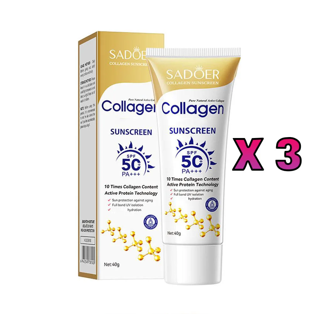 Collageen Zonnebrandcrème Voor Gezicht Lichaam SPF50+ Zonbescherming UV-isolatie Actieve Proteïne Zonnebrandcrème Langdurige Niet-vette Huidverzorging 40g