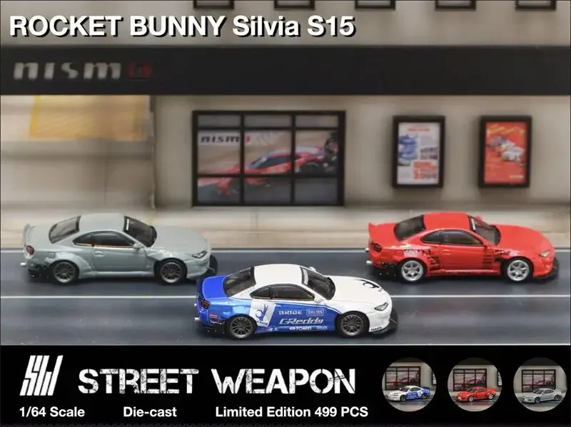 

Street Weapon SW 1:64 ROCKET BUNNY Silvia S15 Blue White limited499 Diecast Model Car