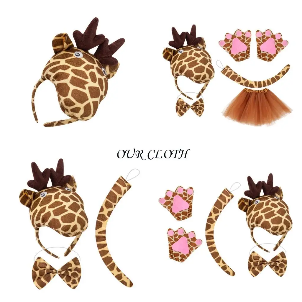 

Детский костюм девчонка жирафа, включая ушную повязку, бабочки, перчатки, туалетные аксессуары для хэллоуина для животных Party