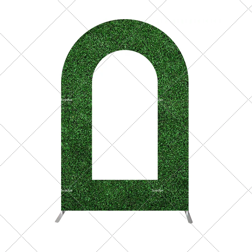 5x7ft Green Grass Wall Hollow Out Open Space Arch Backdrop Cover for Party Wedding Event Baby Shower Background Covers Decor